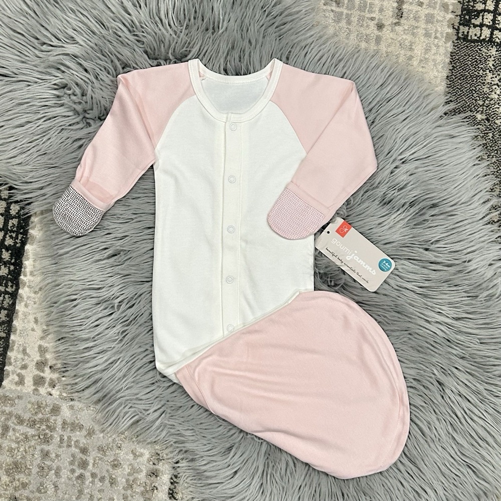 Goumi Kids JAMMS Organic Bamboo Cotton Baby Long Sleeve Gown Bodysuit‎ Pink 3/6M